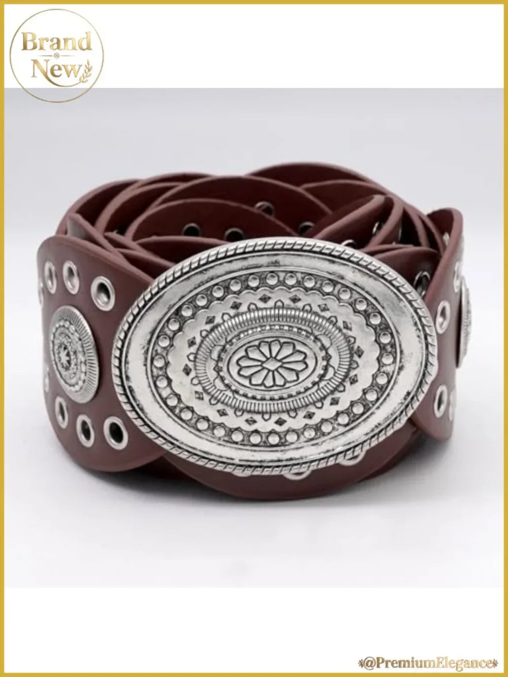 Women's Oval Disc Wide PU Leather Western Belt for Jeans